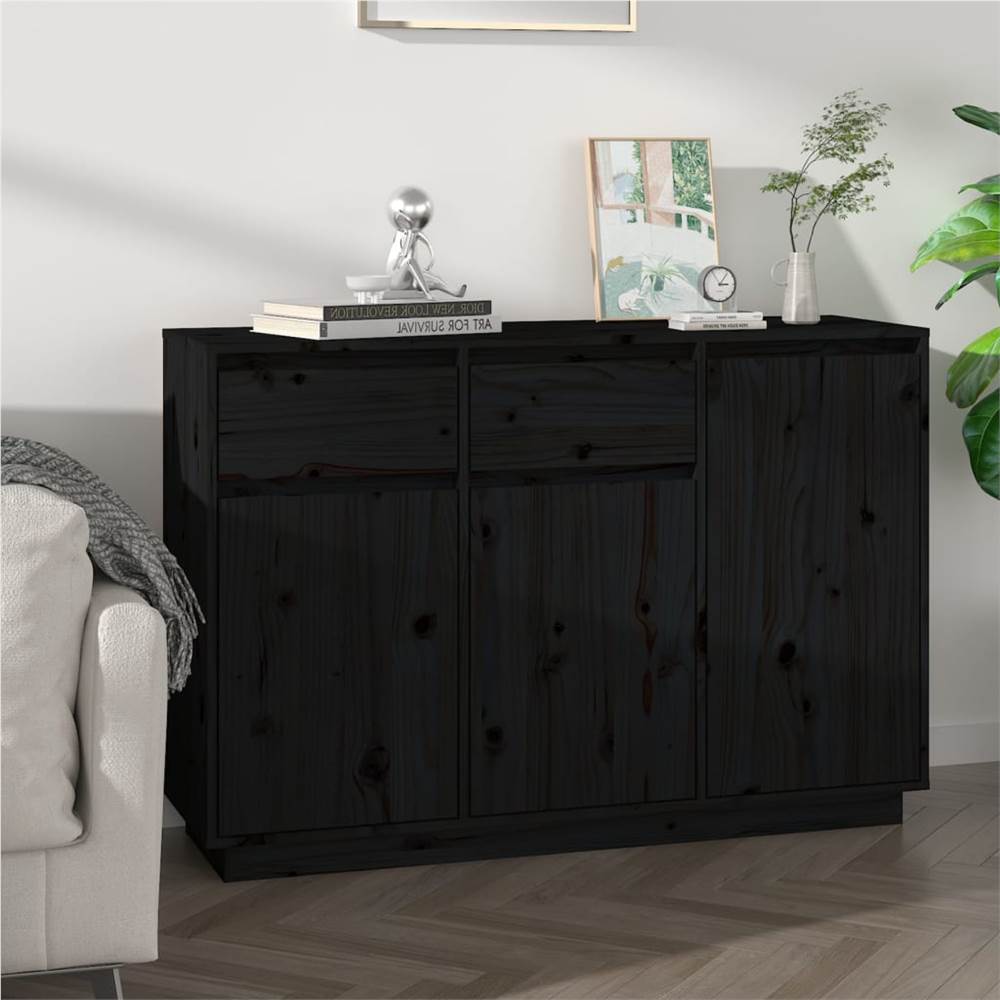 Sideboard Black 110x34x75 cm Solid Wood Pine