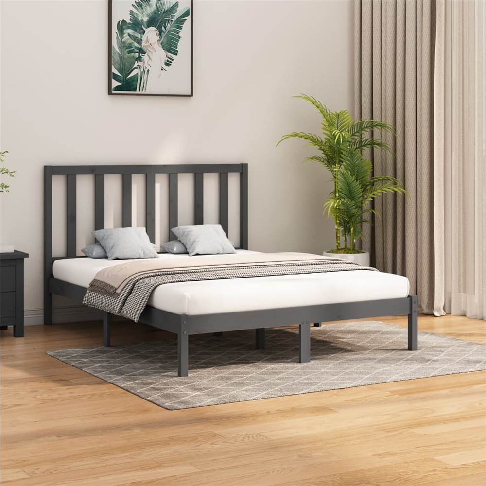 stel je voor Inwoner voor de hand liggend Bed Frame Grey Solid Wood 150x200 cm 5FT King Size