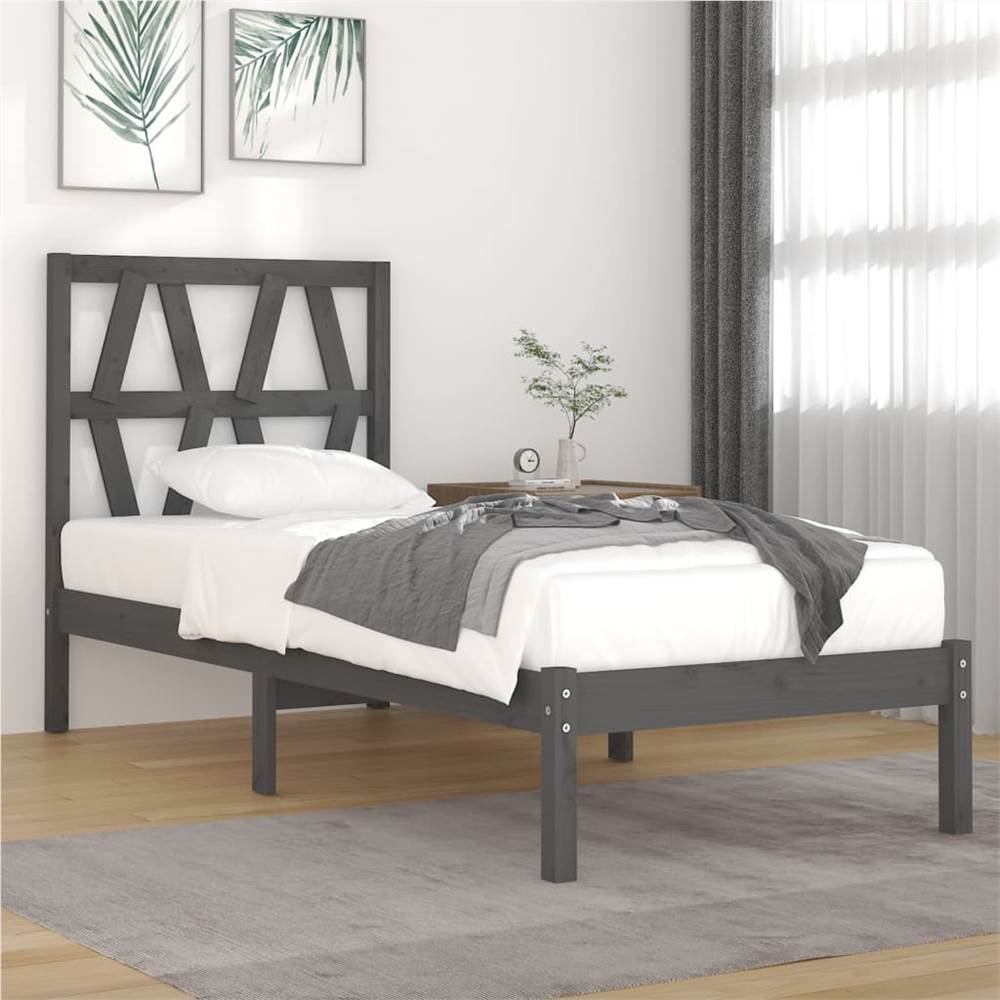 

Bed Frame Grey Solid Wood Pine 75x190 cm 2FT6 Small Single