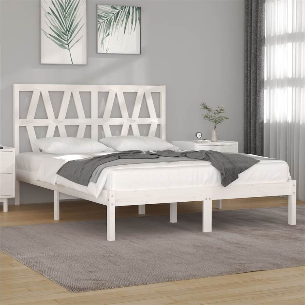 Bed Frame White Solid Wood Pine 140x190 cm