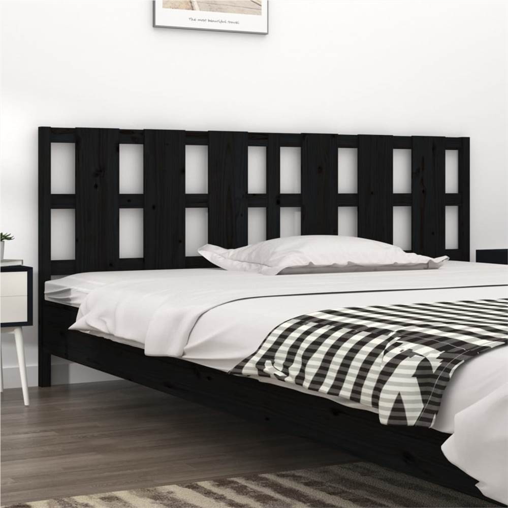 Bed Headboard Black 205.5x4x100 cm Solid Wood Pine
