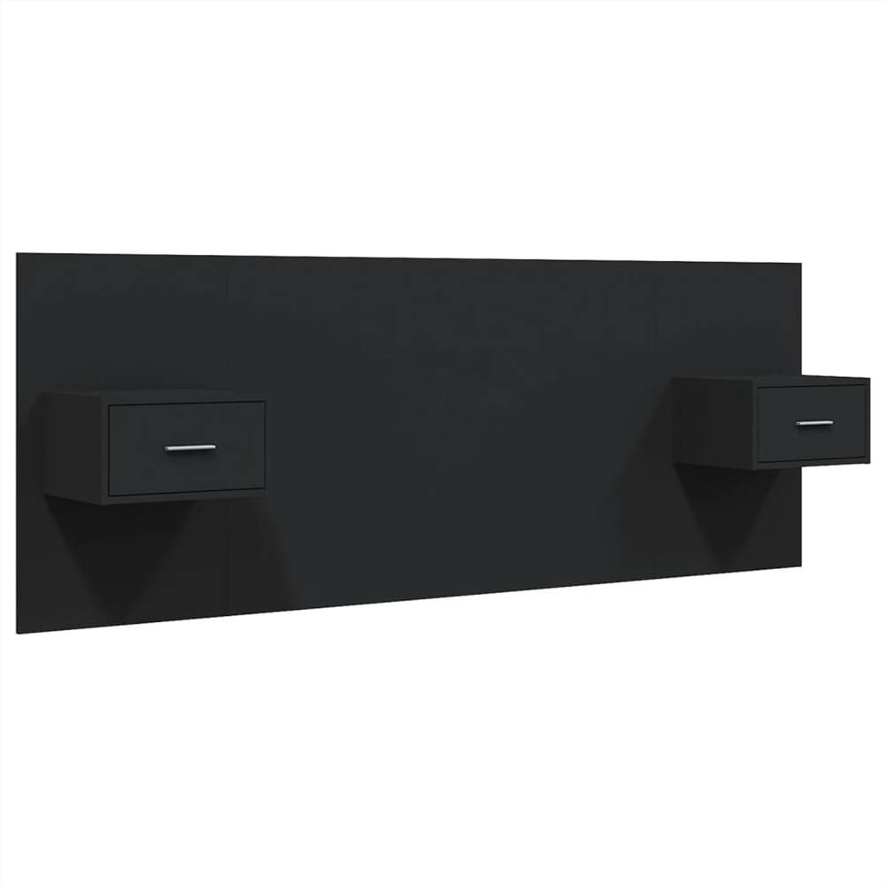 Bed Headboard with Cabinets Black Engineered Wood