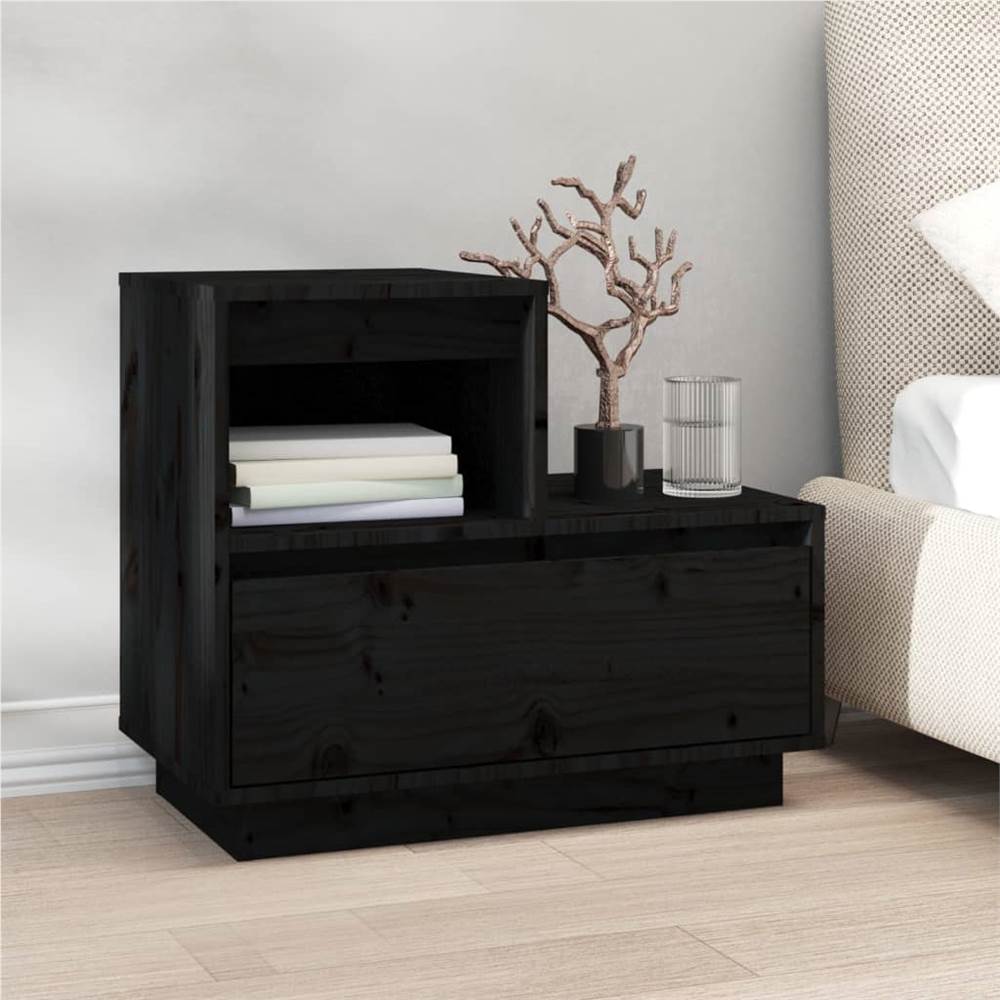 Bedside Cabinet Black 60x34x51 cm Solid Wood Pine