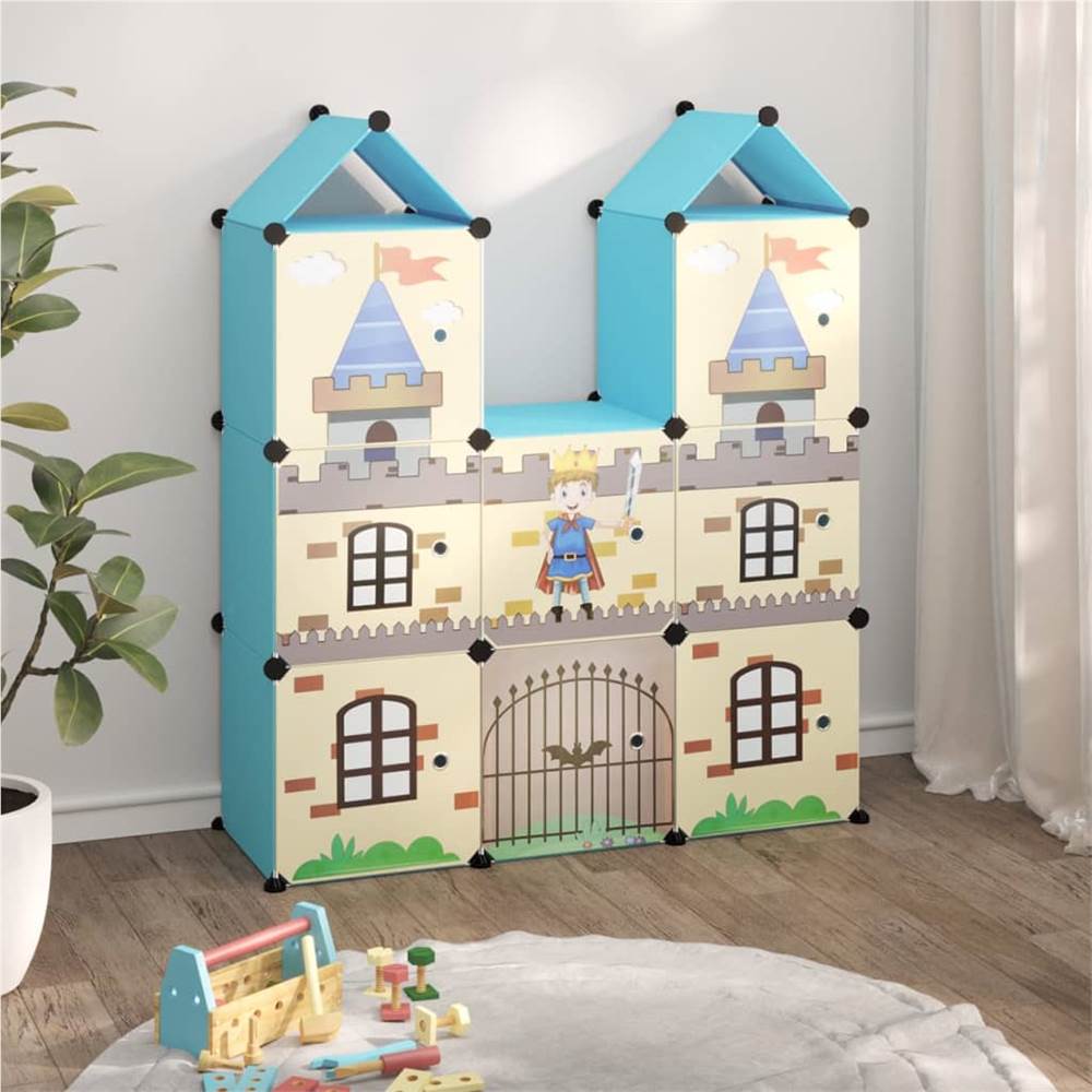 خزانة تخزين مكعبات للأطفال مع 8 مكعب أزرق PP