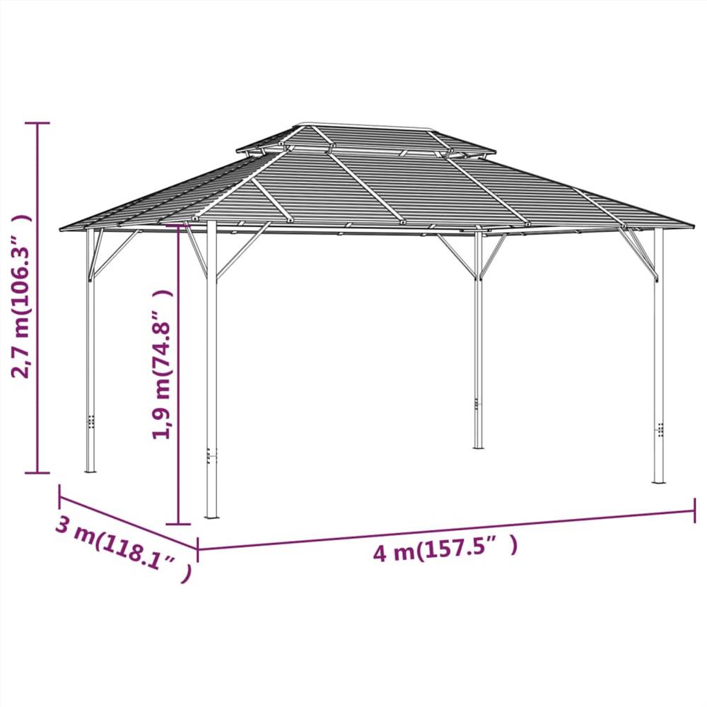 Gazebo with Sidewalls&Double Roof 3x4 m Anthracite
