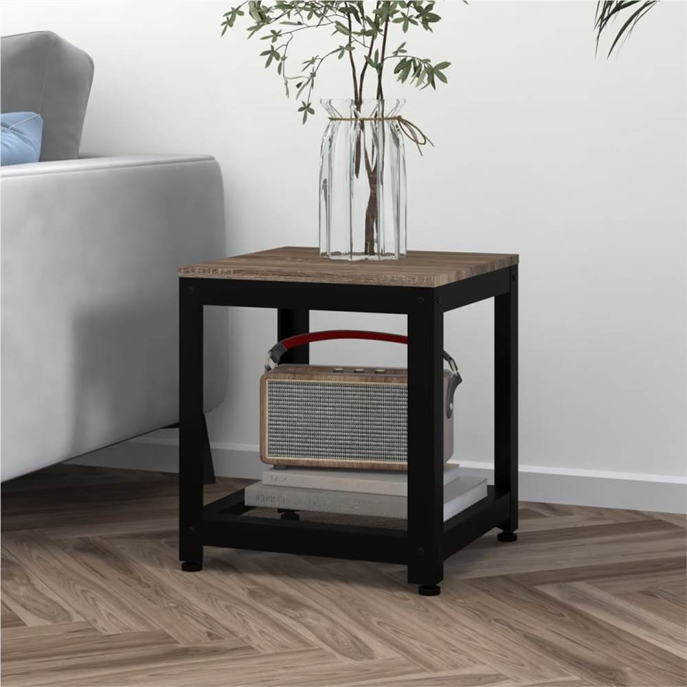 Side Table Grey and Black 40x40x45 cm MDF and Iron