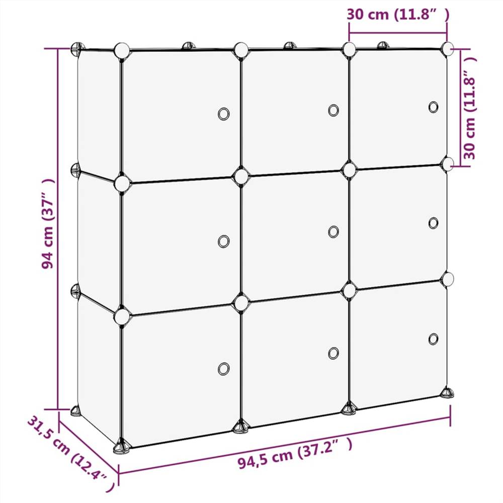 Storage Cube Organiser with 9 Cubes and Doors Transparent PP