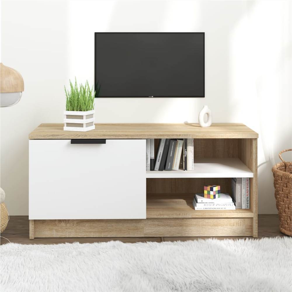 

TV Cabinet White and Sonoma Oak 80x35x36.5 cm Engineered Wood