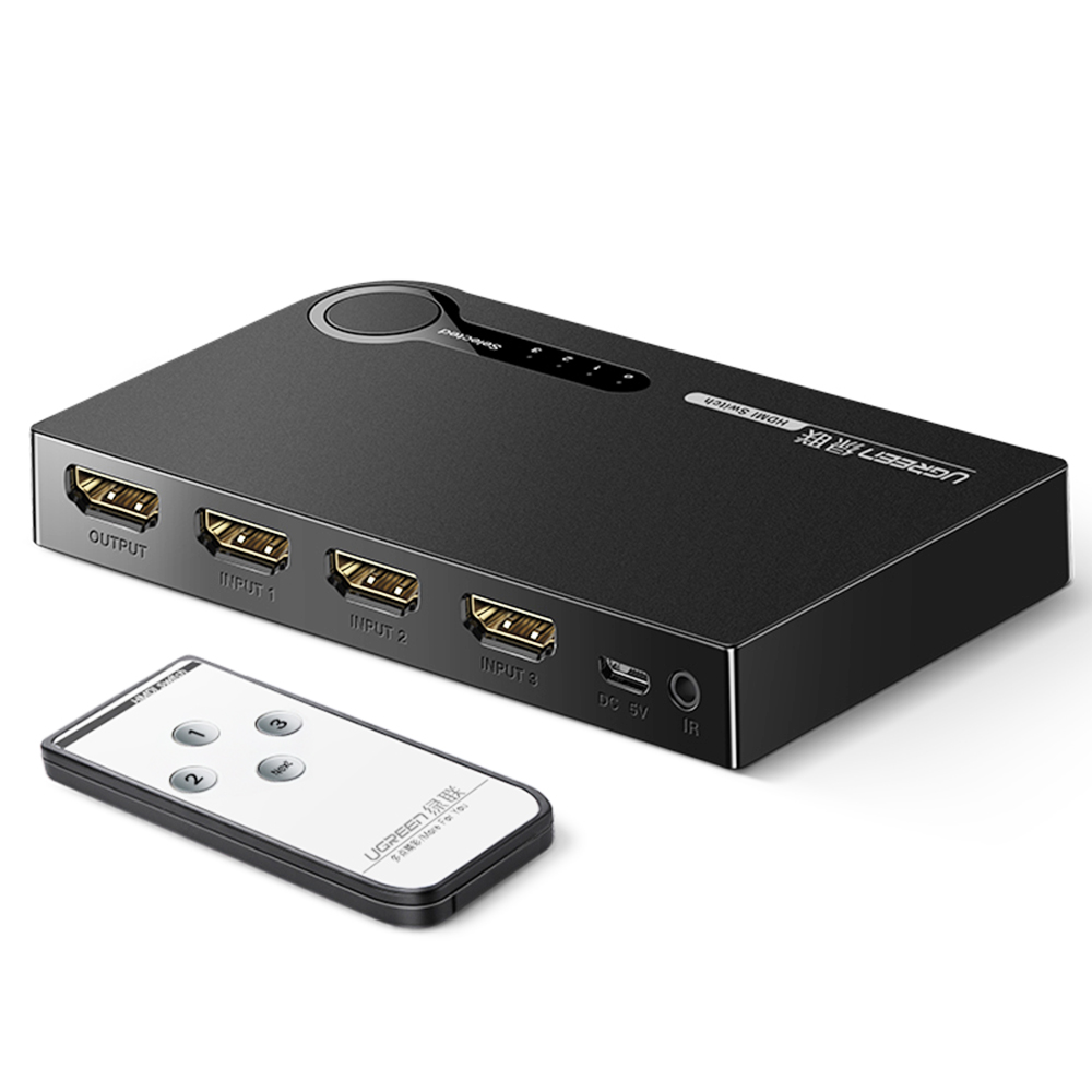 Ugreen HDMI Switch 3 in 1 Out HDMI Switcher 4K 30Hz مع جهاز تحكم عن بعد HDMI 3 Port Box Hub يدعم HDR CEC 3D HDCP1.4