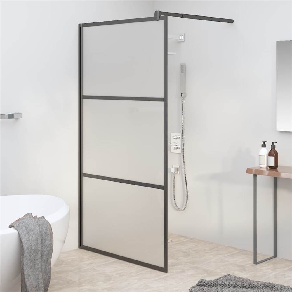 Walk-in Shower Wall 100x195 cm Frosted ESG Glass Black