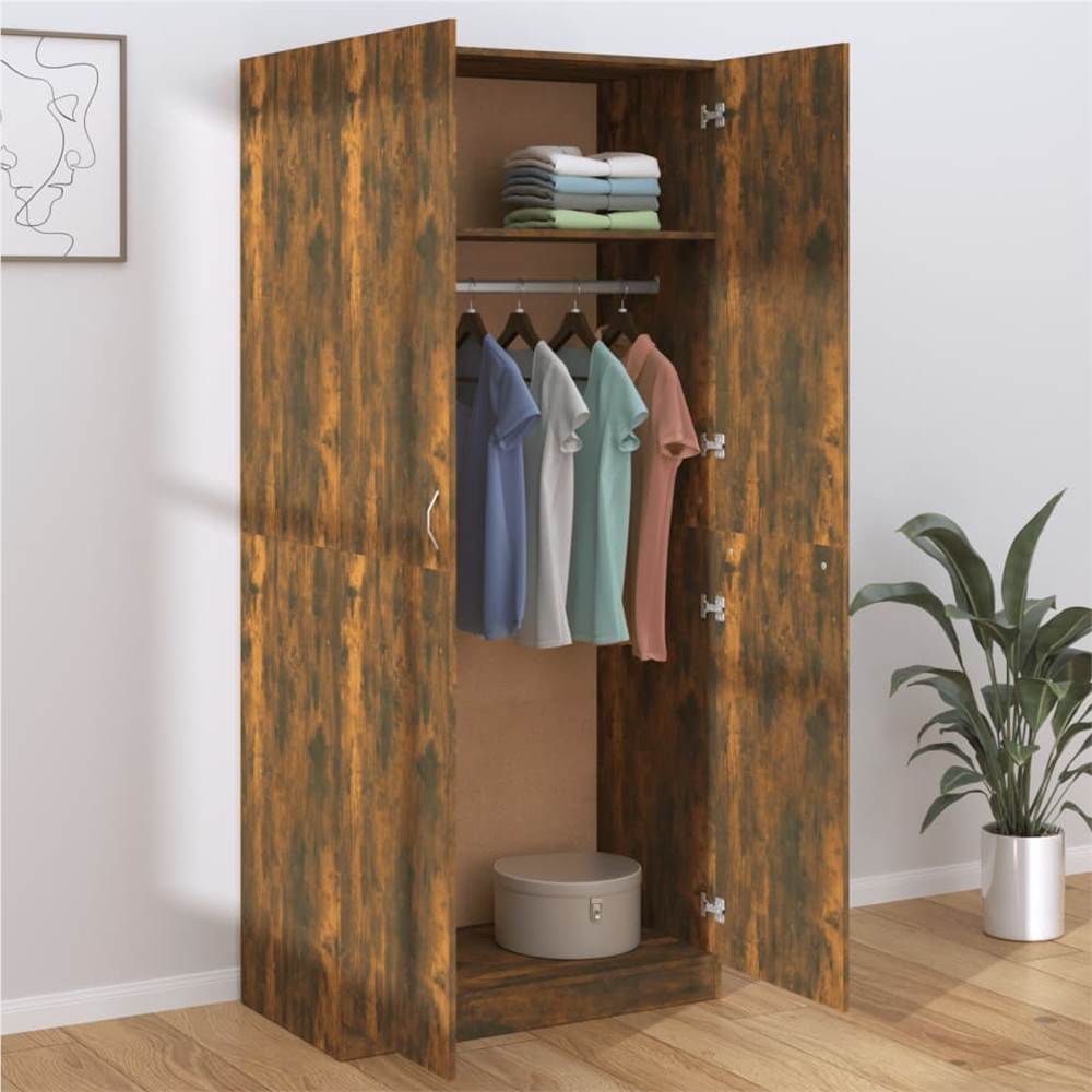 Wardrobe Smoked Oak 90x50x200 Cm Engineered Wood 11 Wardrobe Smoked Oak 90x50x200 cm Engineered Wood
