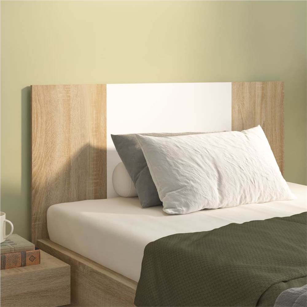 

Bed Headboard White and Sonoma Oak 120x1.5x80cm Engineered Wood