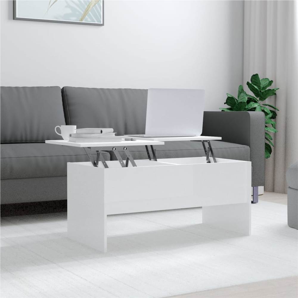 Tavolino da caffè bianco lucido 102x50.5x46.5 cm in derivati ​​del legno
