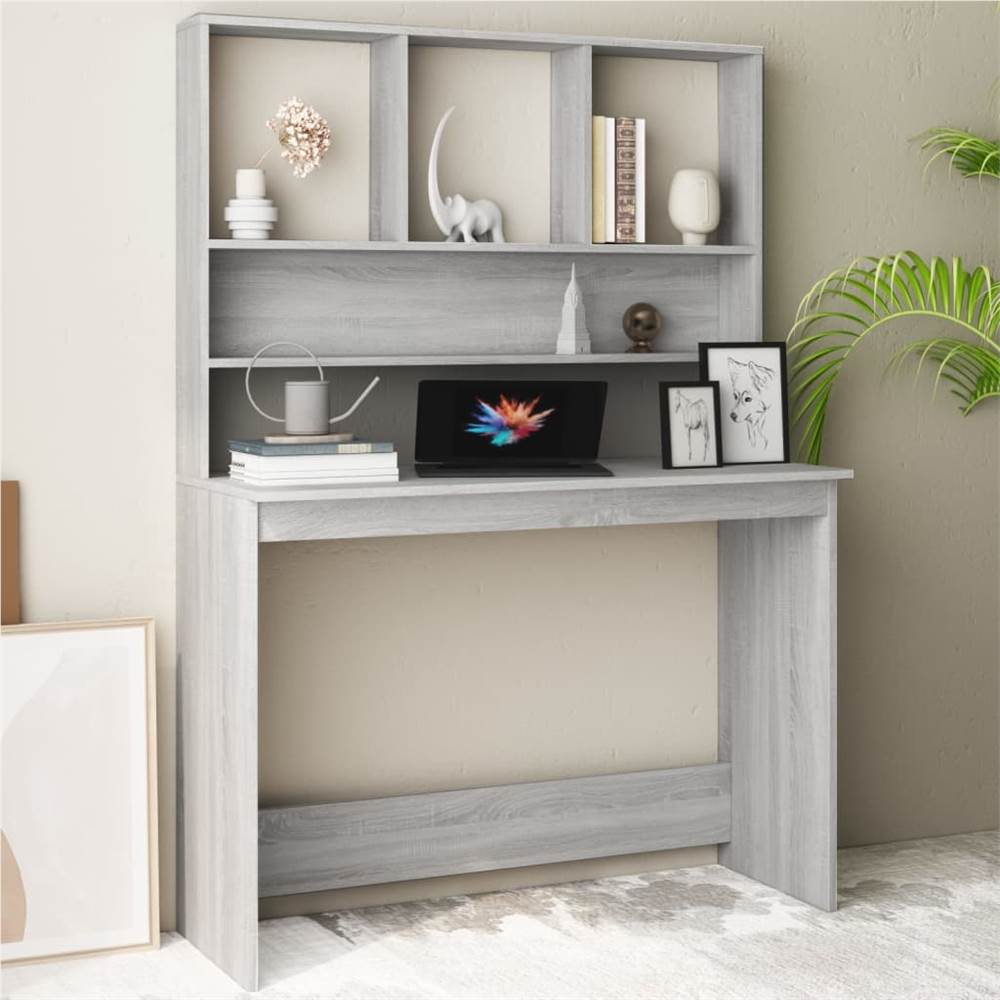 Desk with Shelves Grey Sonoma 110x45x157 cm Engineered Wood