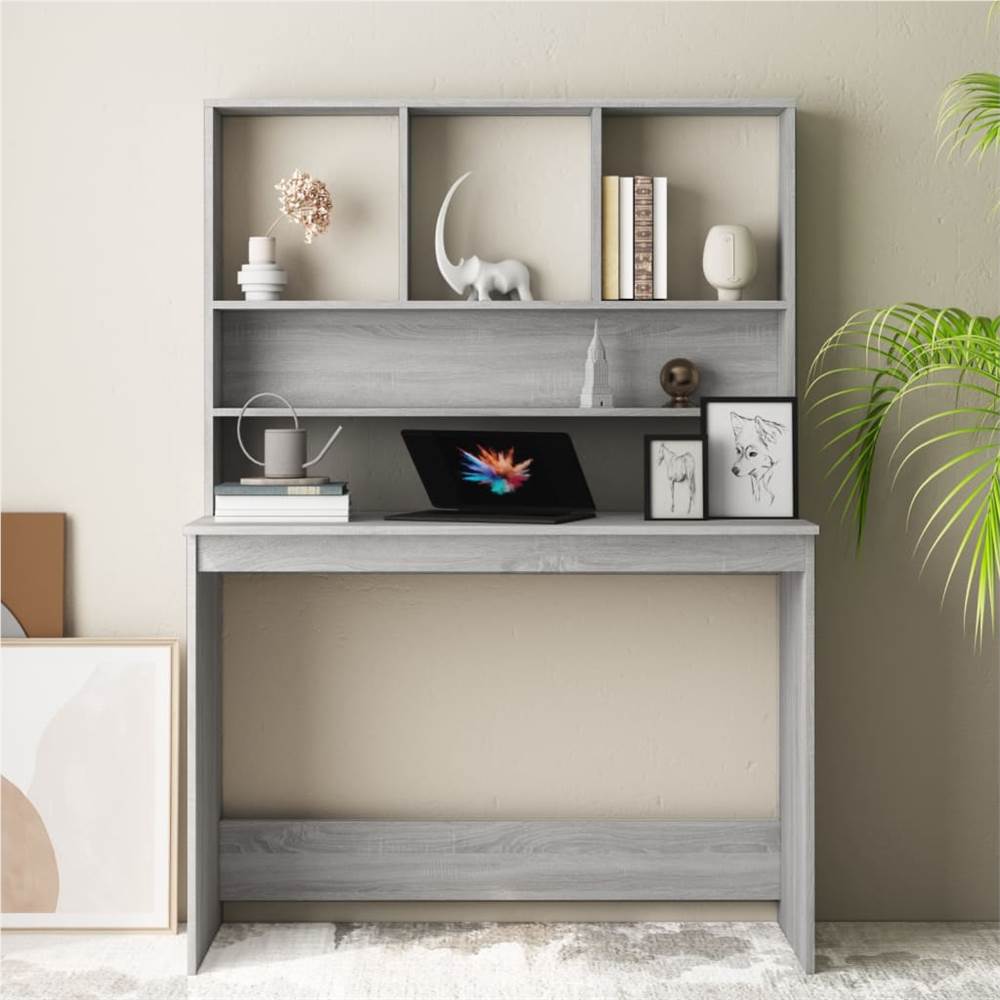 Desk with Shelves Grey Sonoma 110x45x157 cm Engineered Wood