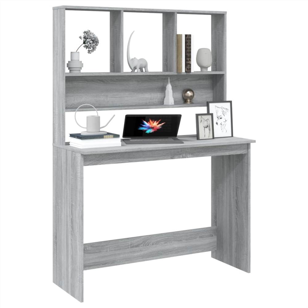 Desk with Shelves Grey Sonoma 110x45x157 cm Engineered Wood