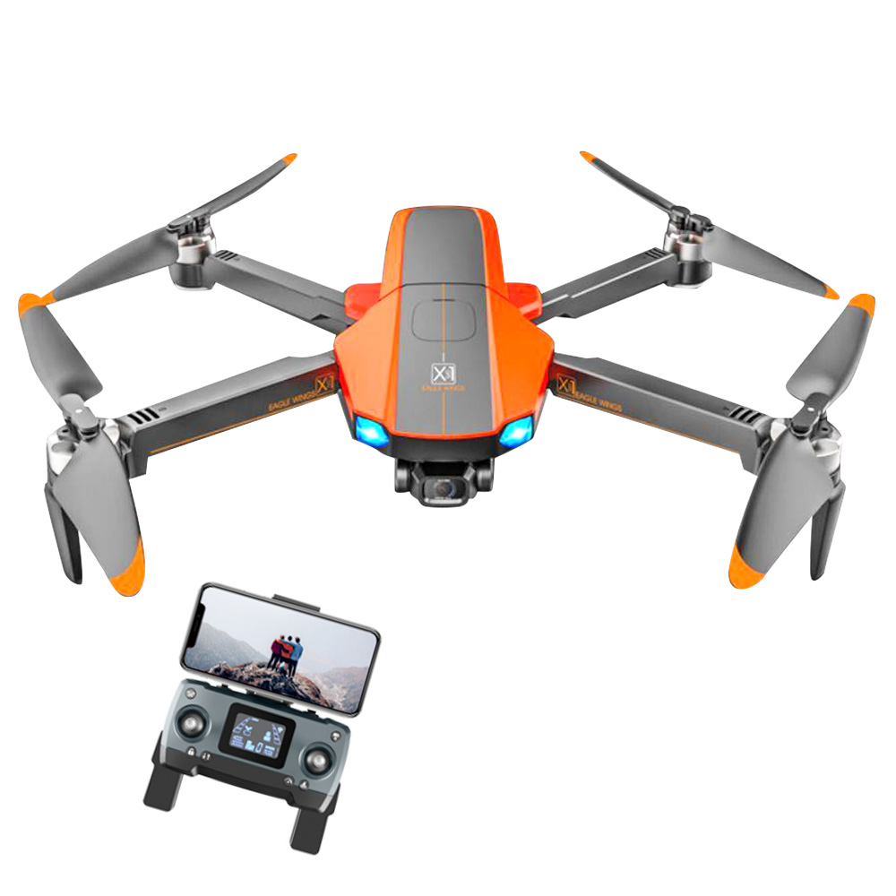 JJRC X22 GPS 5G WiFi FPV RC Drone 1080P HD-camera 3-assige gimbal zwart en oranje - één batterij