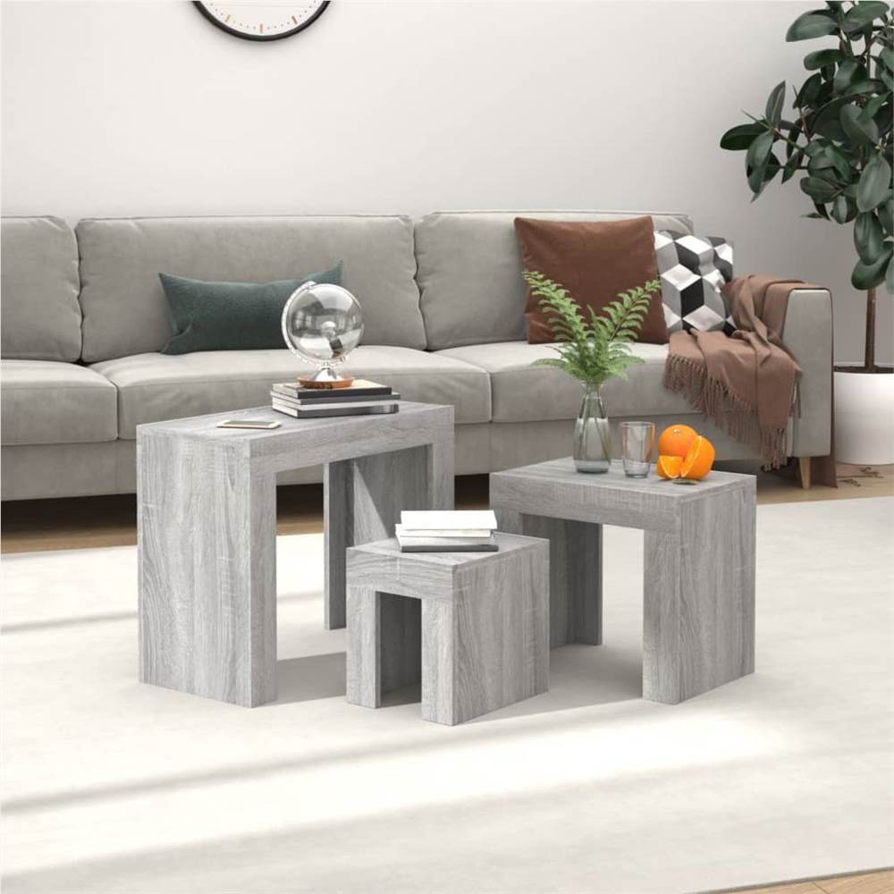 Tavolini ad incastro 3 pezzi in legno multistrato Sonoma grigio