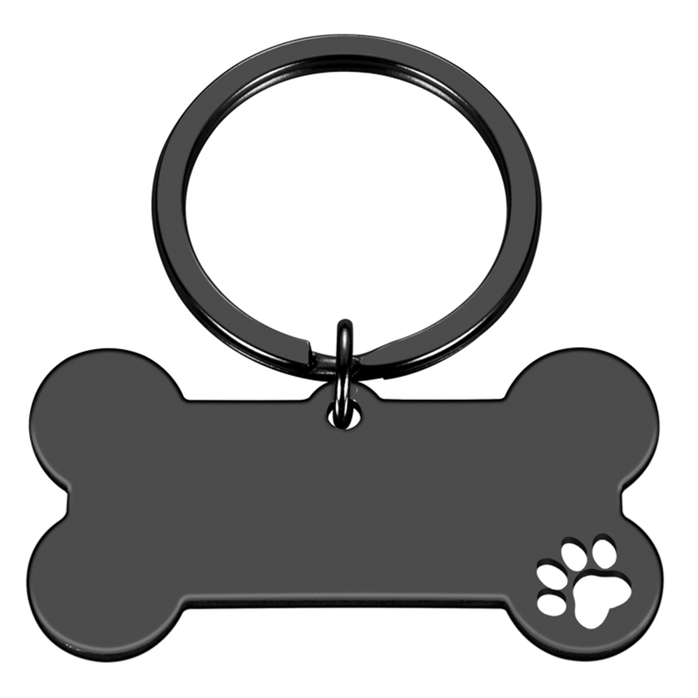 Gepersonaliseerde botvormige grappige huisdier ID-tag, 40 mm * 21 mm, gegraveerde huisdiernaam, roestvrijstalen kat puppy hond ID-tag hanger - zwart