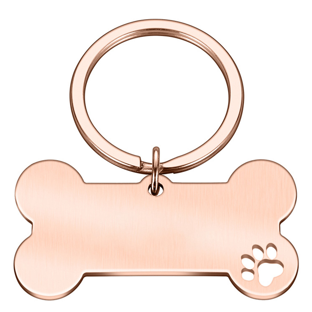 Personalized Bone-Shaped Funny Pet ID Tag, 50mm*28mm, Engraved Pet Name, Stainless Steel Cat Puppy Dog ID Tag Pendant - Rose Gold