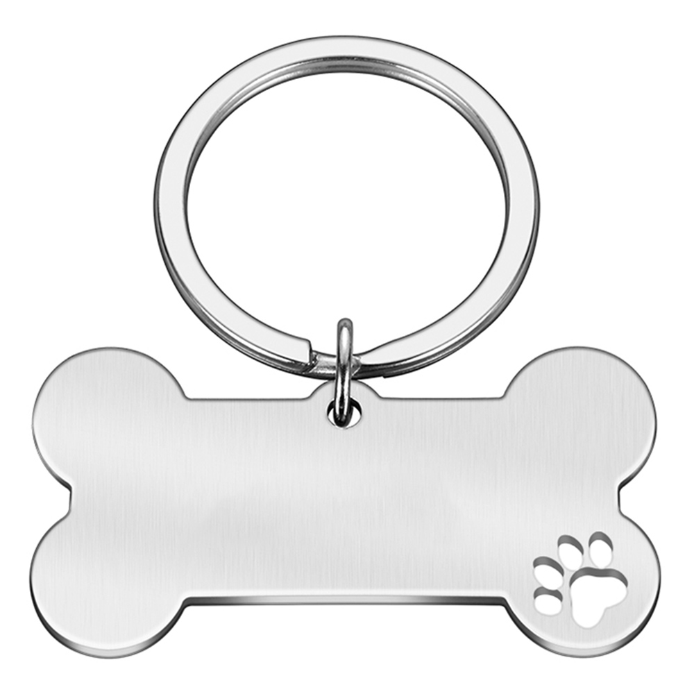 Gepersonaliseerde botvormige grappige huisdier ID-tag, 50 mm * 28 mm, gegraveerde huisdiernaam, roestvrijstalen kat puppy hond ID-tag hanger - zilver