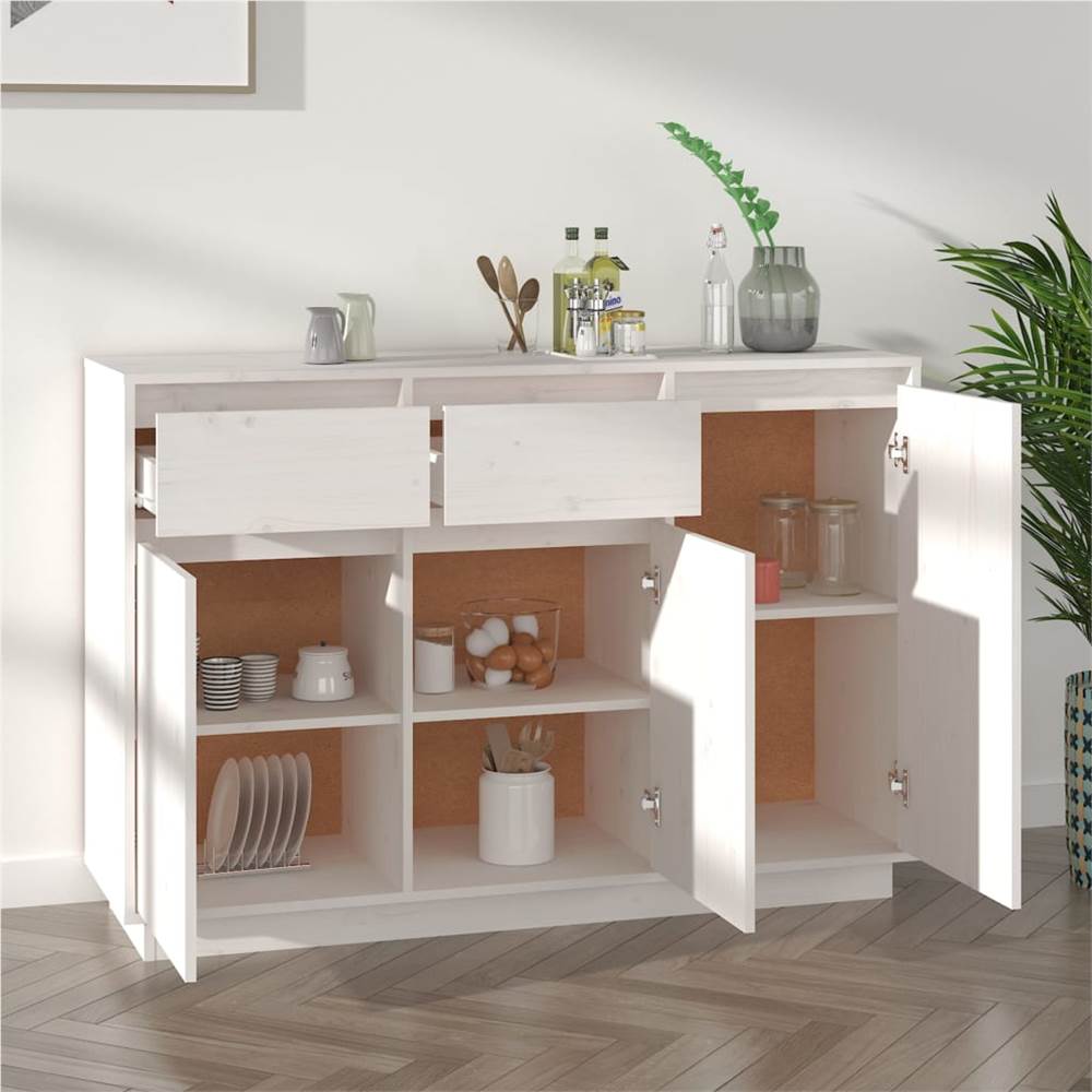 Sideboard White 110x34x75 cm Solid Wood Pine