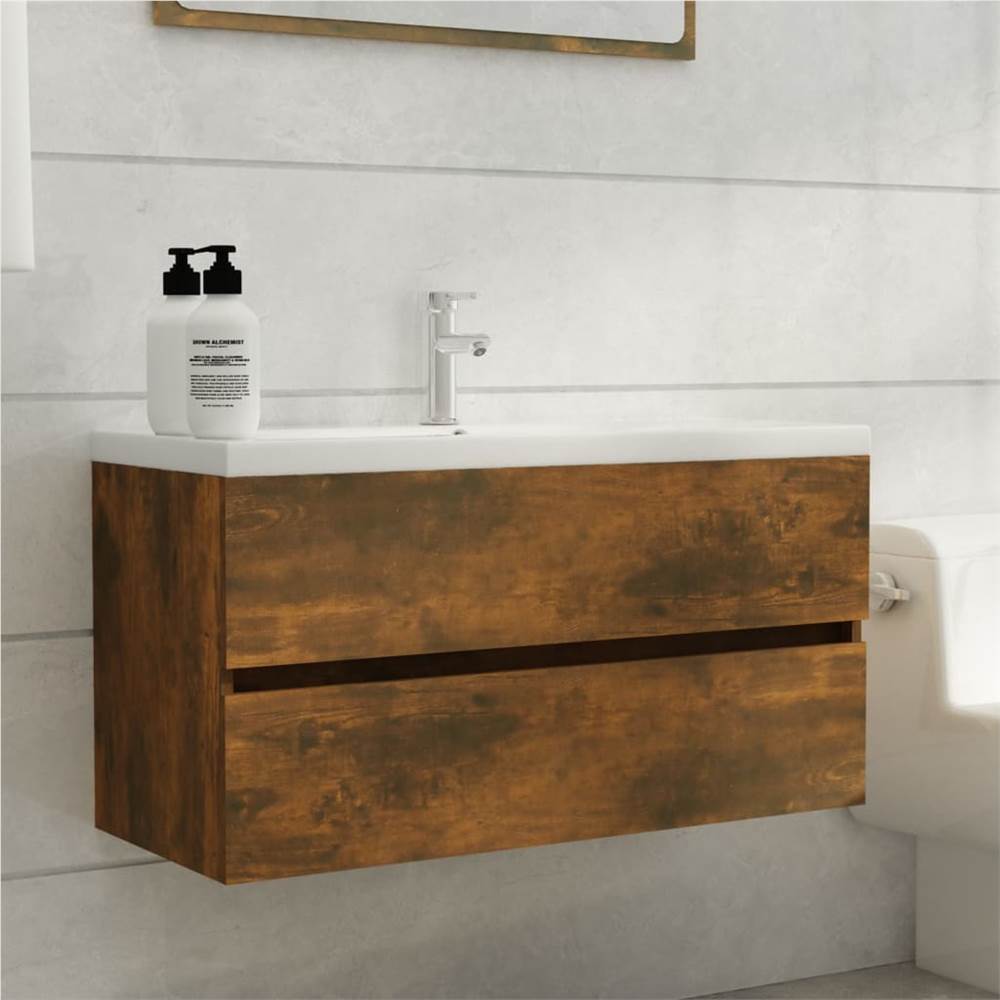 Sink Cabinet Smoked Oak 90x38.5x45 cm Engineered Wood