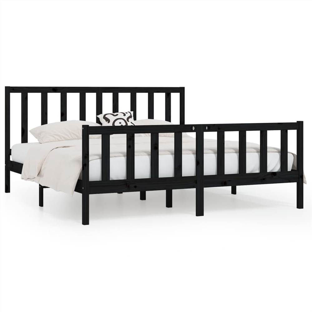 Bed Frame Black Solid Wood 180x200 cm 6FT Super King