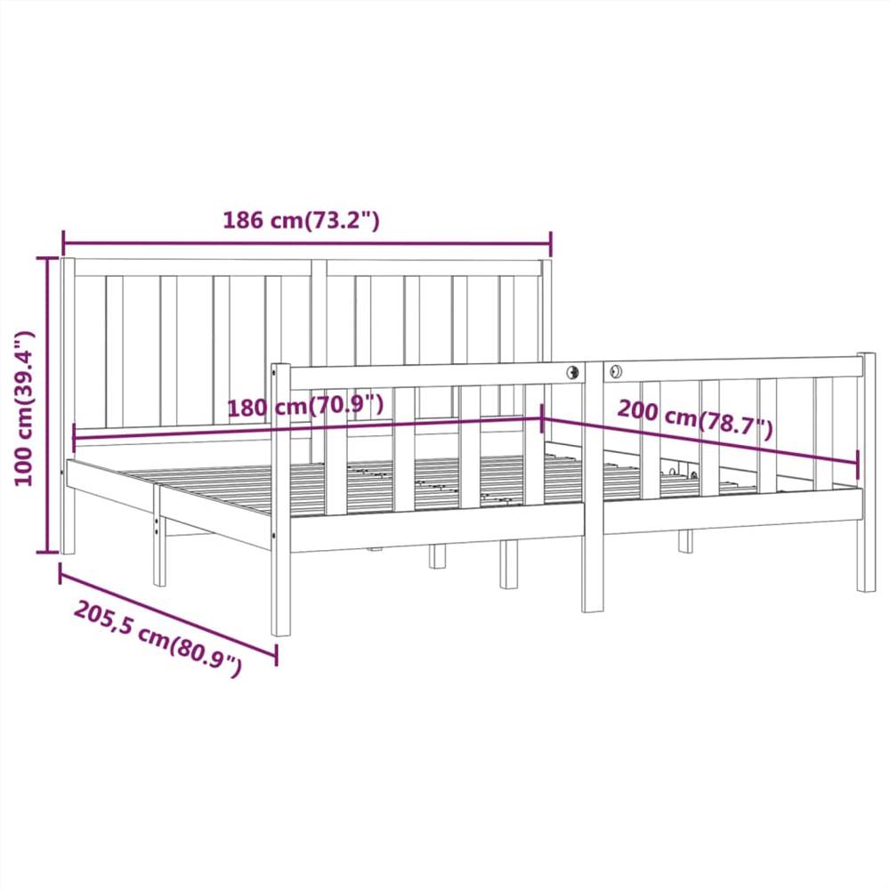 Bed Frame Black Solid Wood 180x200 cm 6FT Super King