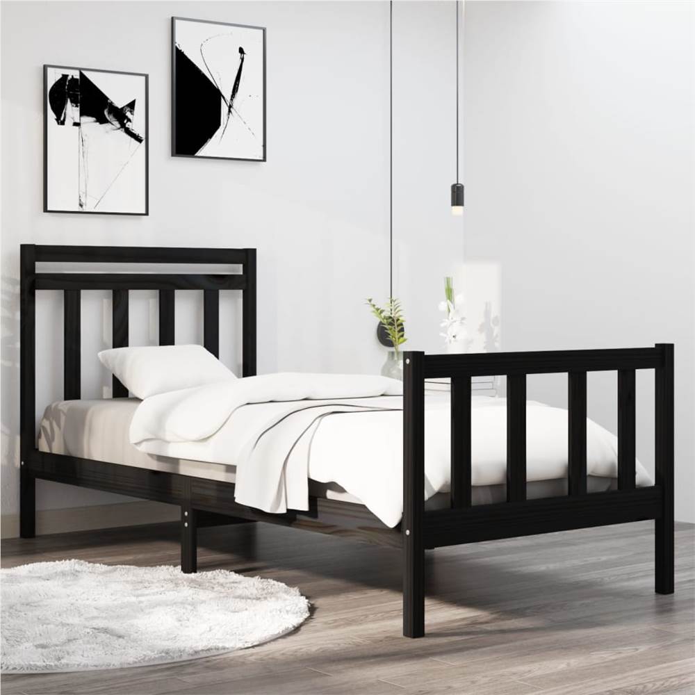 Bed Frame Black Solid Wood 75x190 cm 2FT6 Small Single