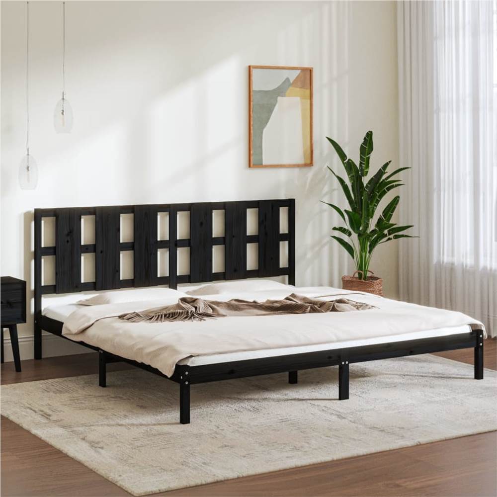 Bed Frame Black Solid Wood Pine 200x200 cm