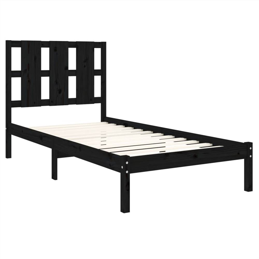 Bed Frame Black Solid Wood Pine 90x200 cm