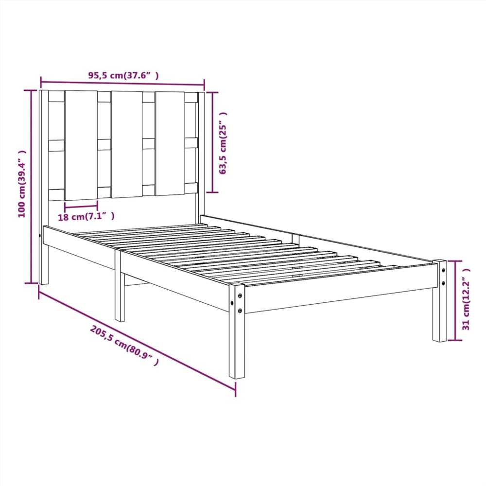 Bed Frame Black Solid Wood Pine 90x200 cm