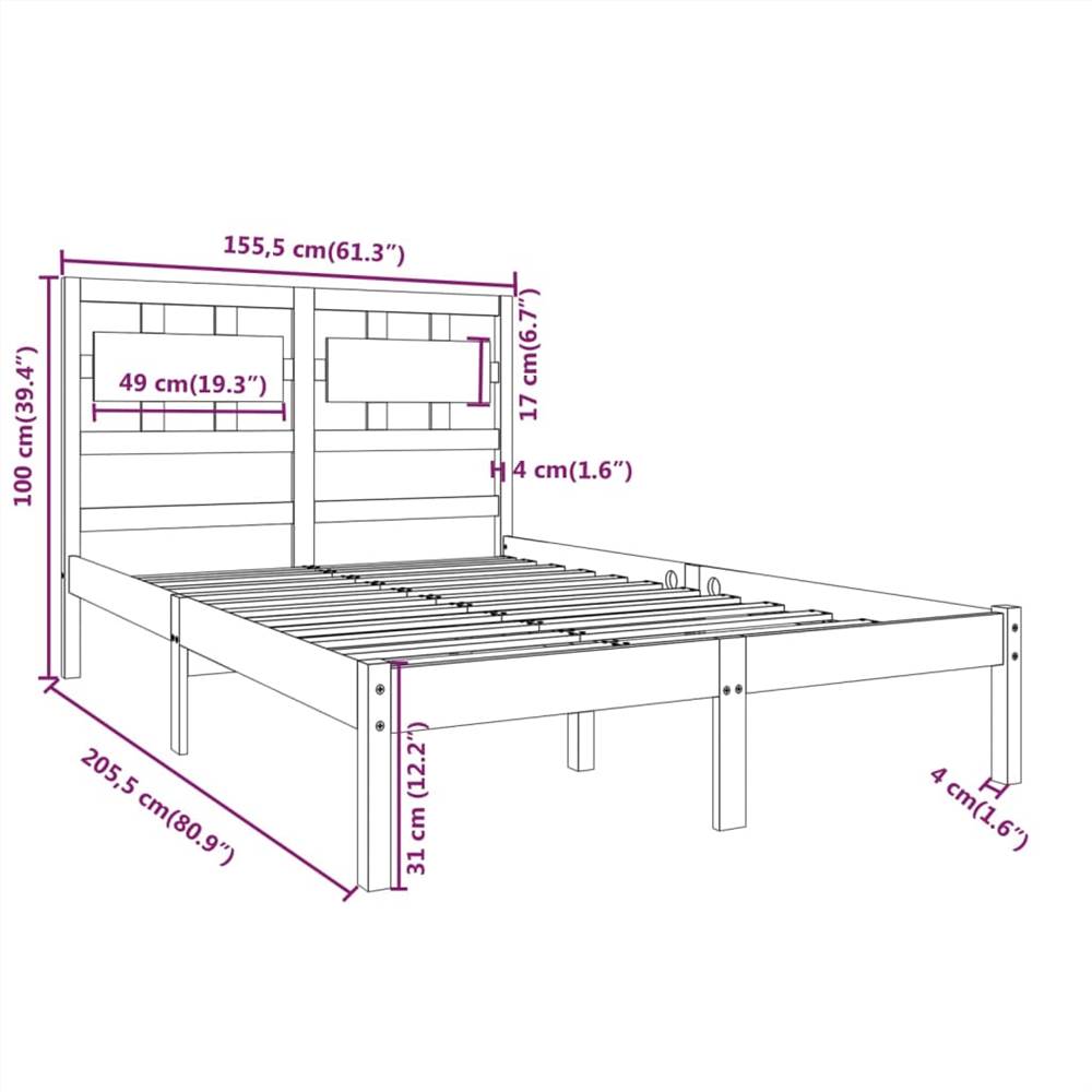 Bed Frame Grey Solid Wood 150x200 cm 5FT King Size