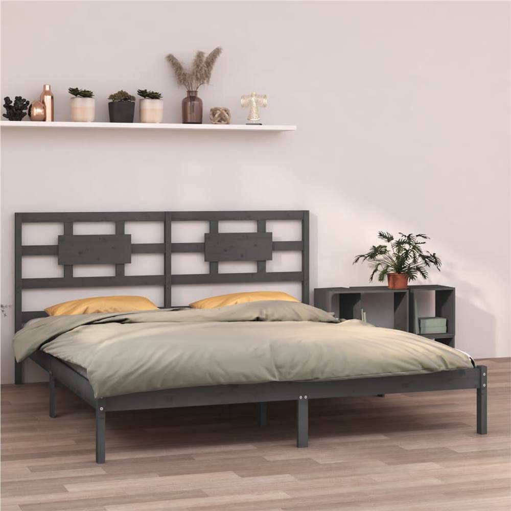 Bed Frame Grey Solid Wood 180x200 cm 6FT Super King
