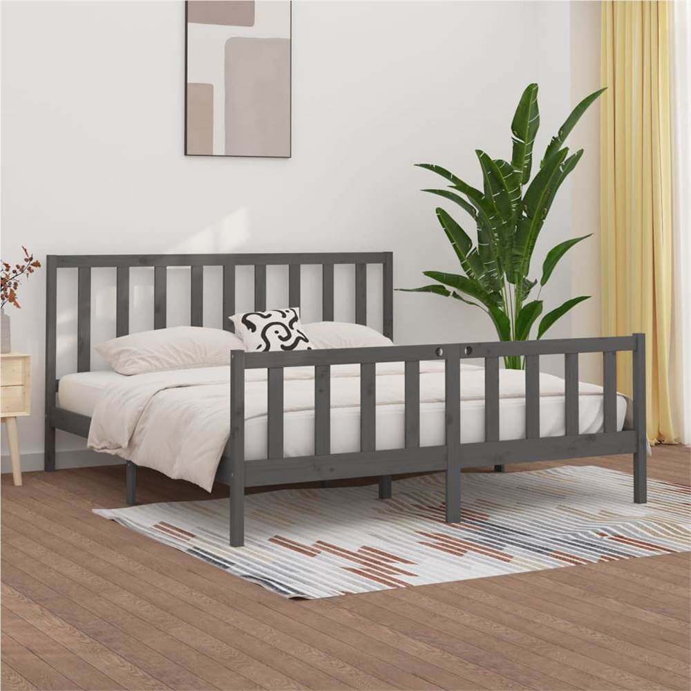 

Bed Frame Grey Solid Wood 180x200 cm 6FT Super King
