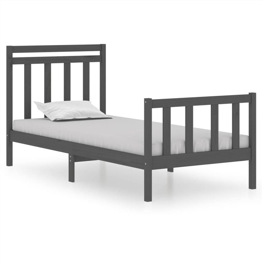 Bed Frame Grey Solid Wood 75x190 cm 2FT6 Small Single