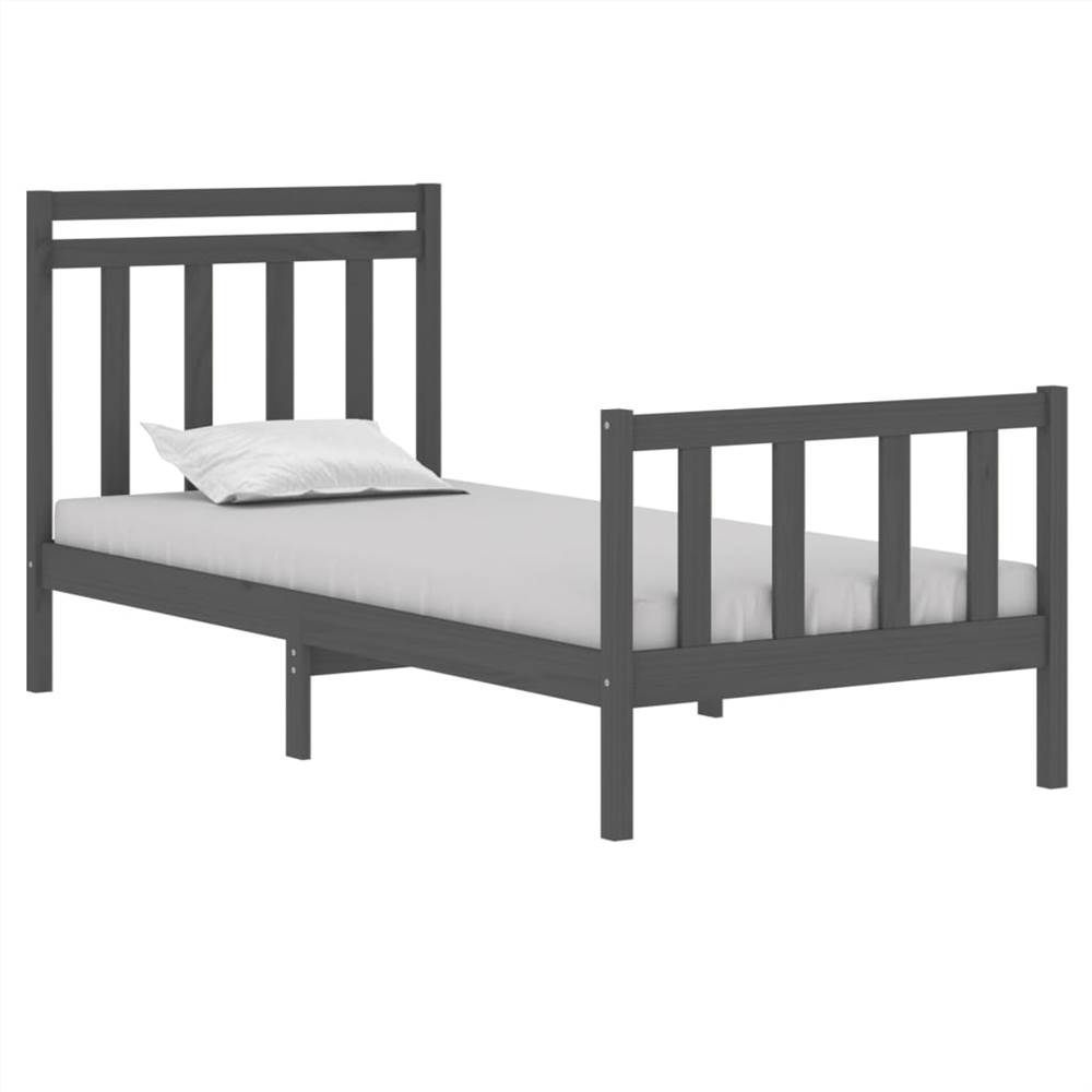 Bed Frame Grey Solid Wood 75x190 cm 2FT6 Small Single