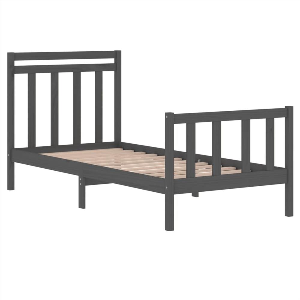 Bed Frame Grey Solid Wood 75x190 cm 2FT6 Small Single