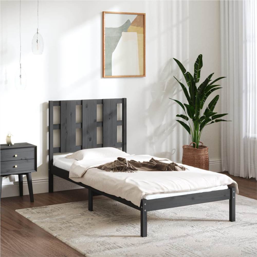 Bed Frame Grey Solid Wood Pine 100x200 cm
