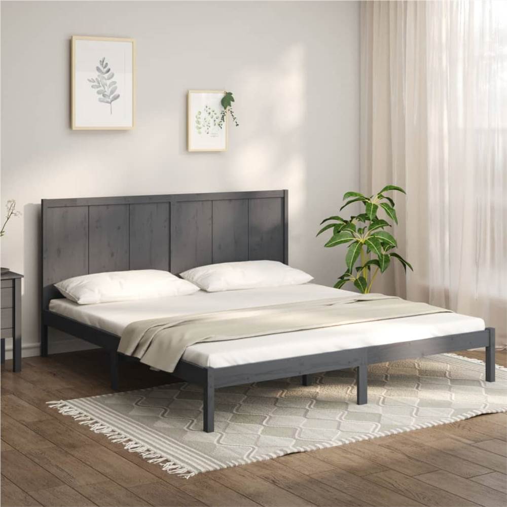 

Bed Frame Grey Solid Wood Pine 180x200 cm 6FT Super King