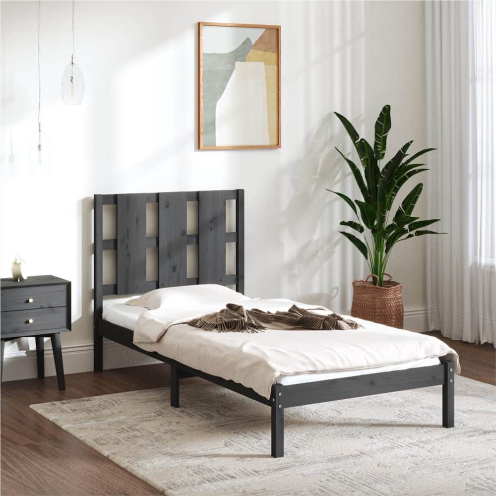 

Bed Frame Grey Solid Wood Pine 90x200 cm