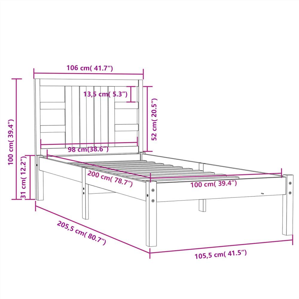 Bed Frame Solid Wood 100x200 cm