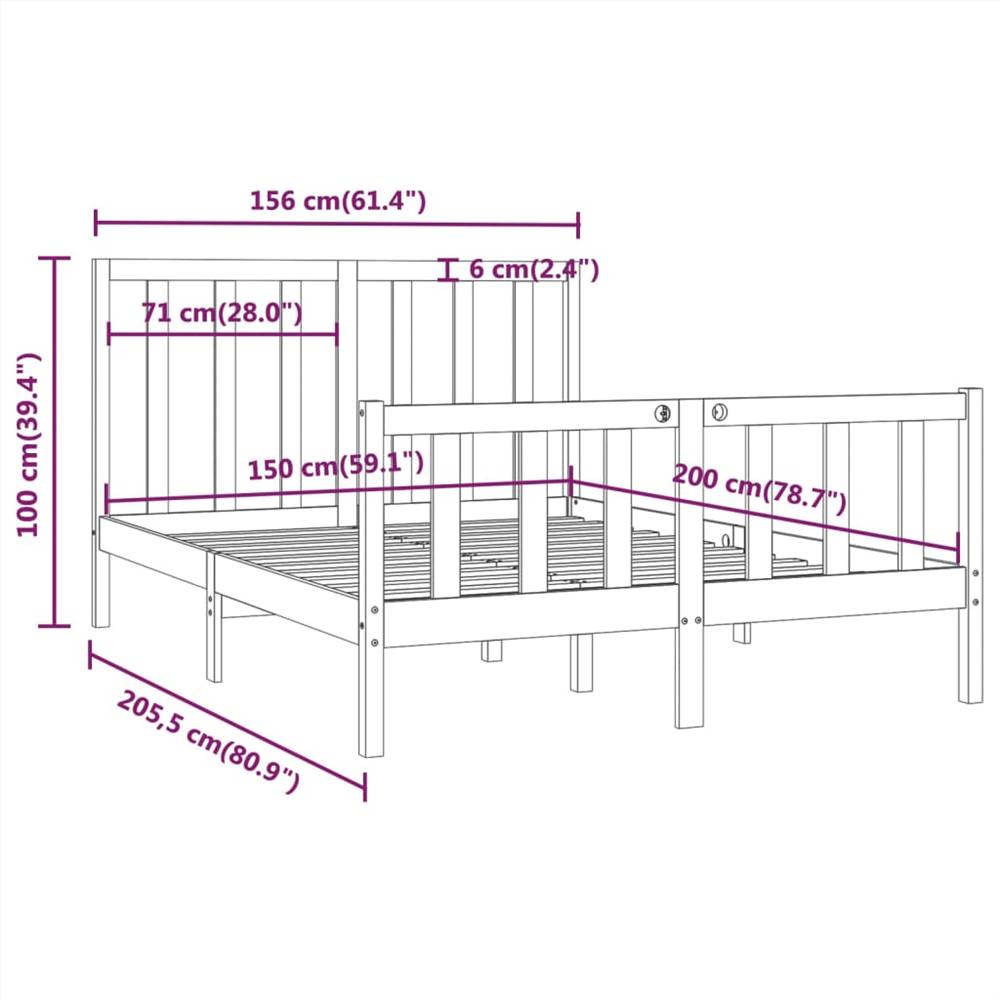 Bed Frame White Solid Wood 150x200 cm 5FT King Size
