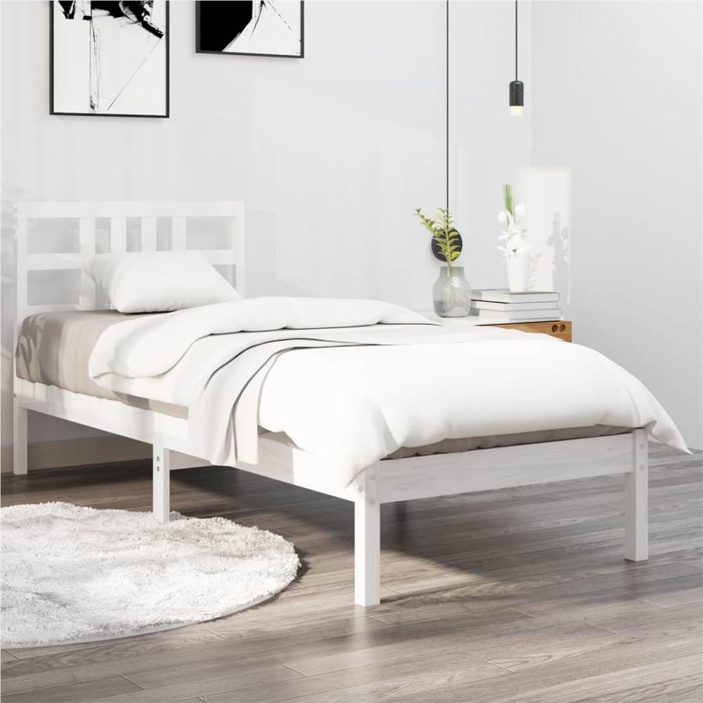 

Bed Frame White Solid Wood 75x190 cm 2FT6 Small Single