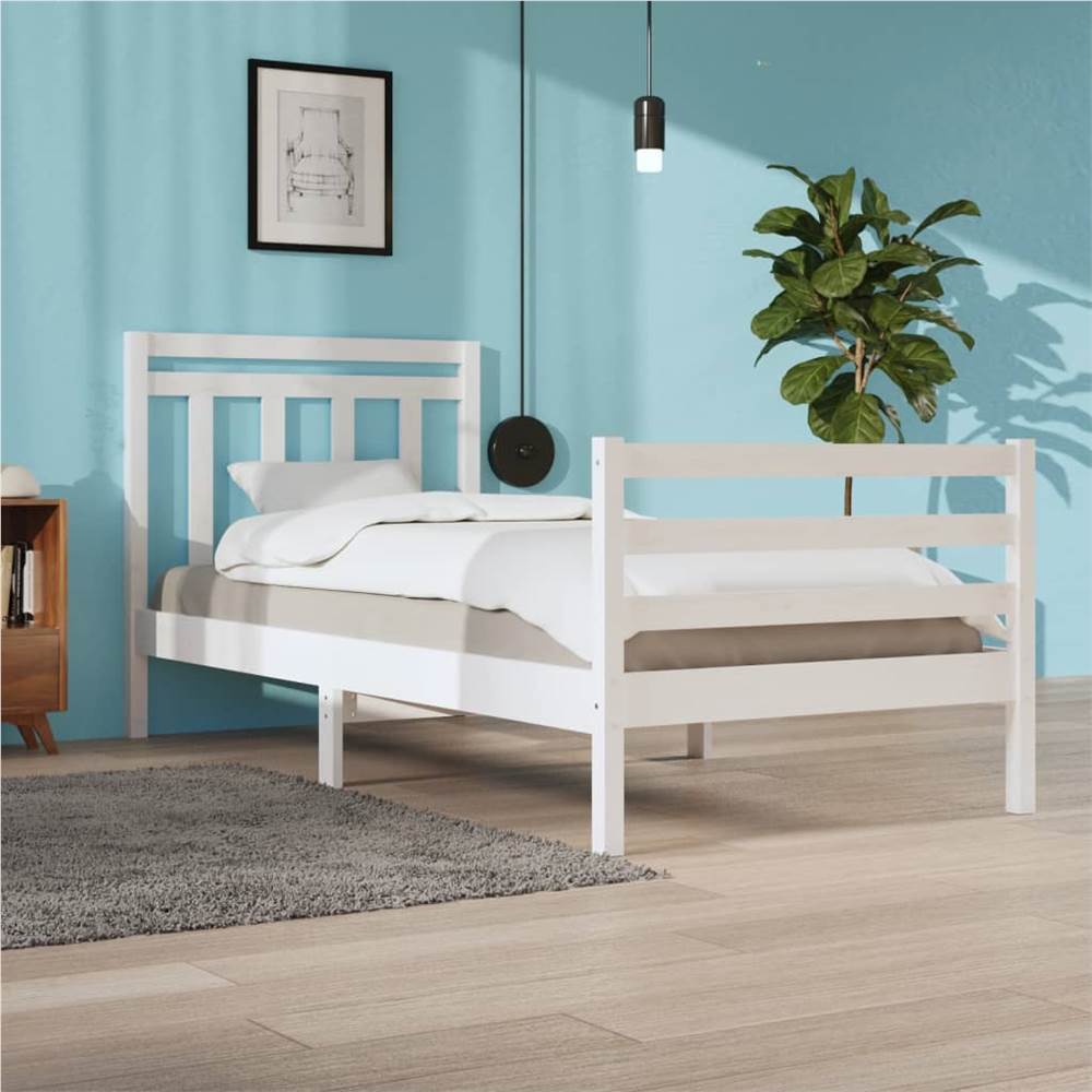 

Bed Frame White Solid Wood 90x200 cm