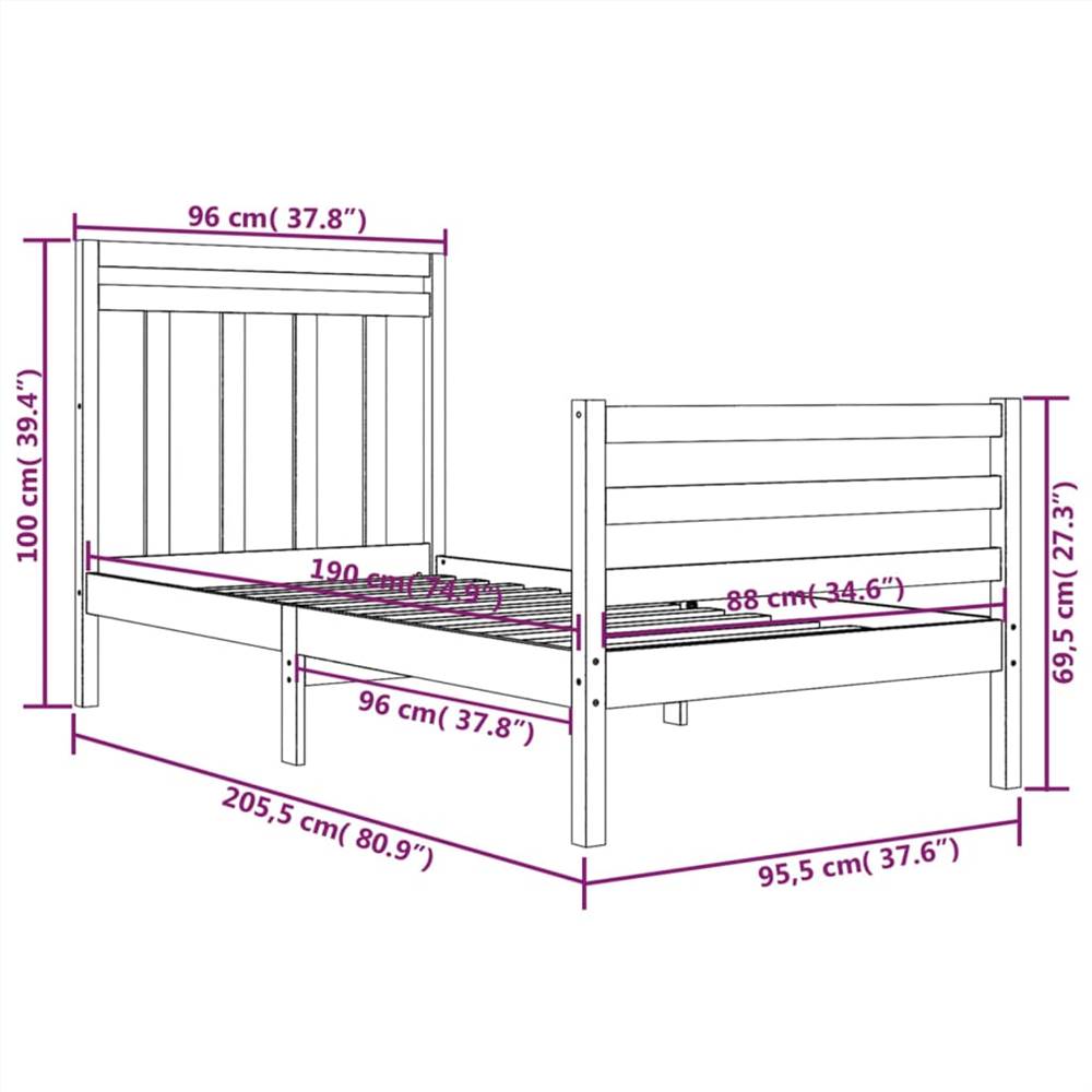 Bed Frame White Solid Wood 90x200 cm