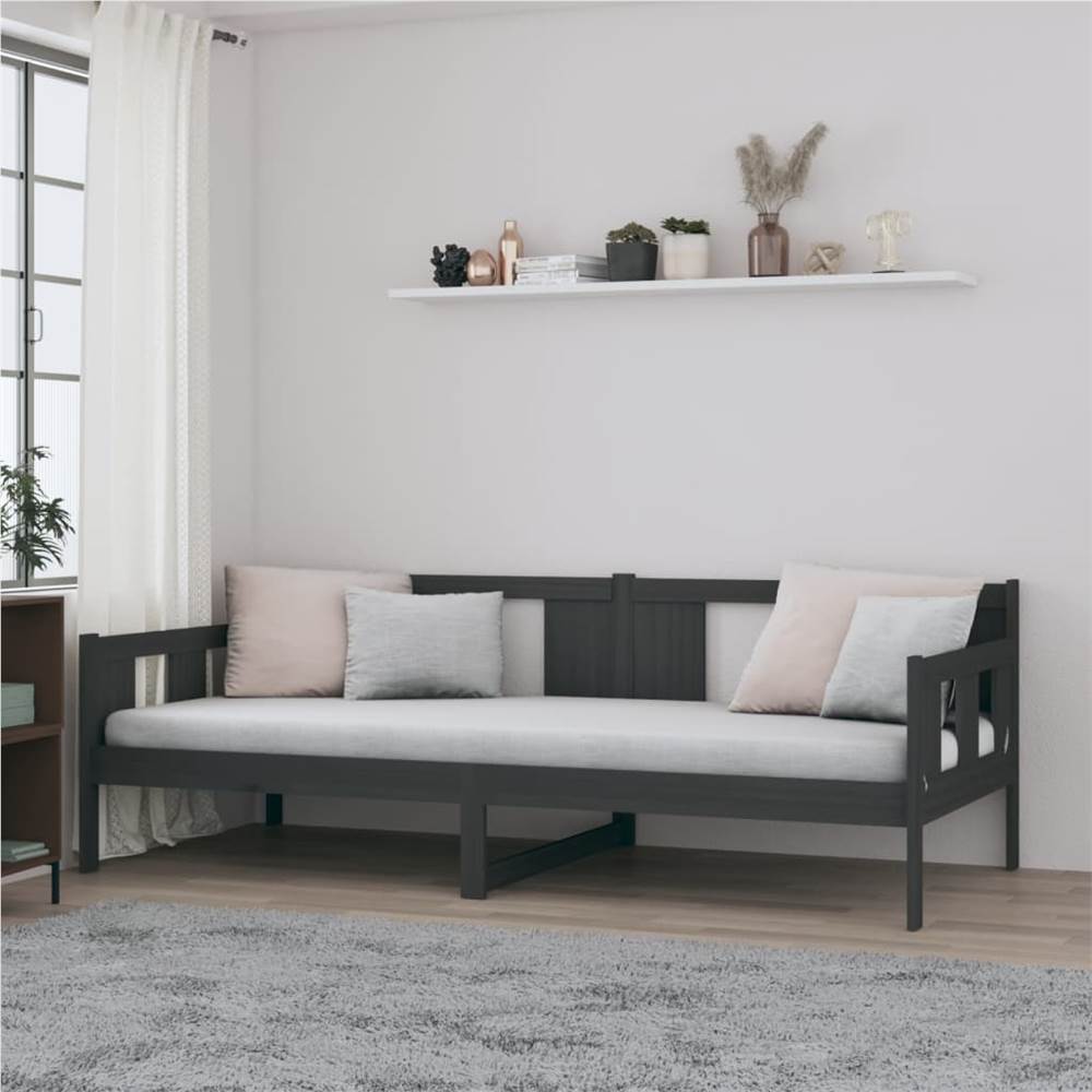 Day Bed Grey Solid Wood Pine 90x190 cm