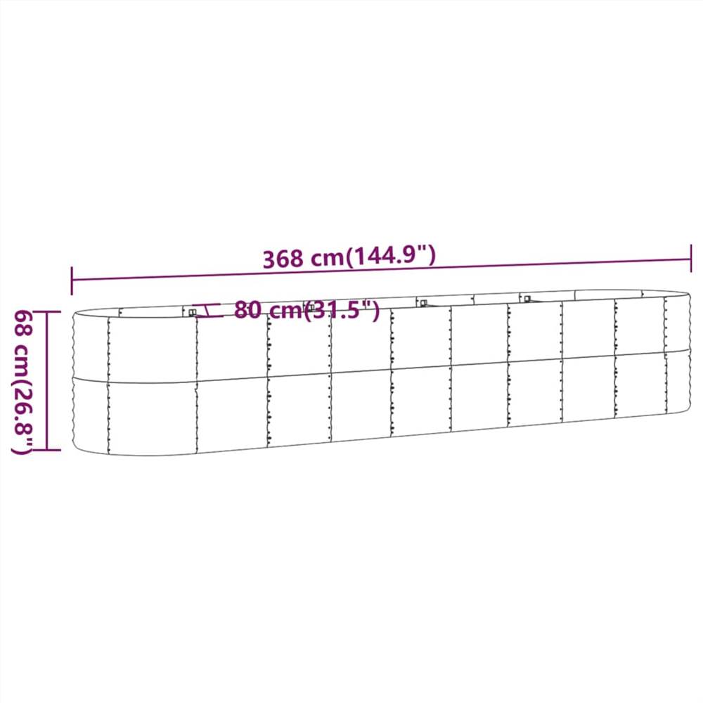 Garden Planter Powder-coated Steel 368x80x68 cm Silver