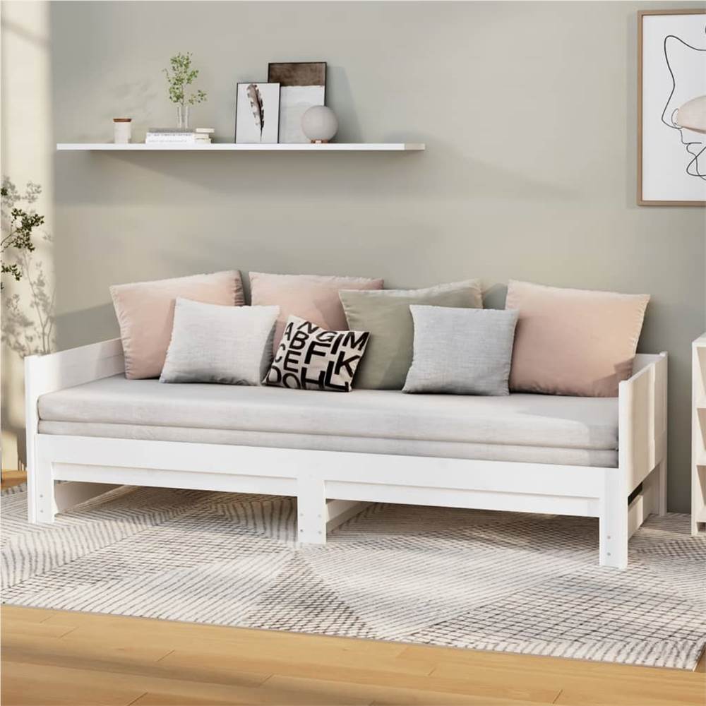 Pull-out Day Bed White Solid Wood Pine 2x(90x190) cm